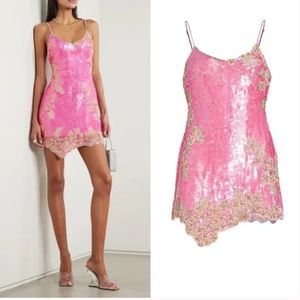 LoveShackFancy Meline Sequin Mini Dress Raspberry Sparkle Size 4